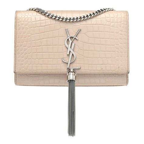 SAINT LAURENT Calfskin Crocodile Embossed Small Classic 